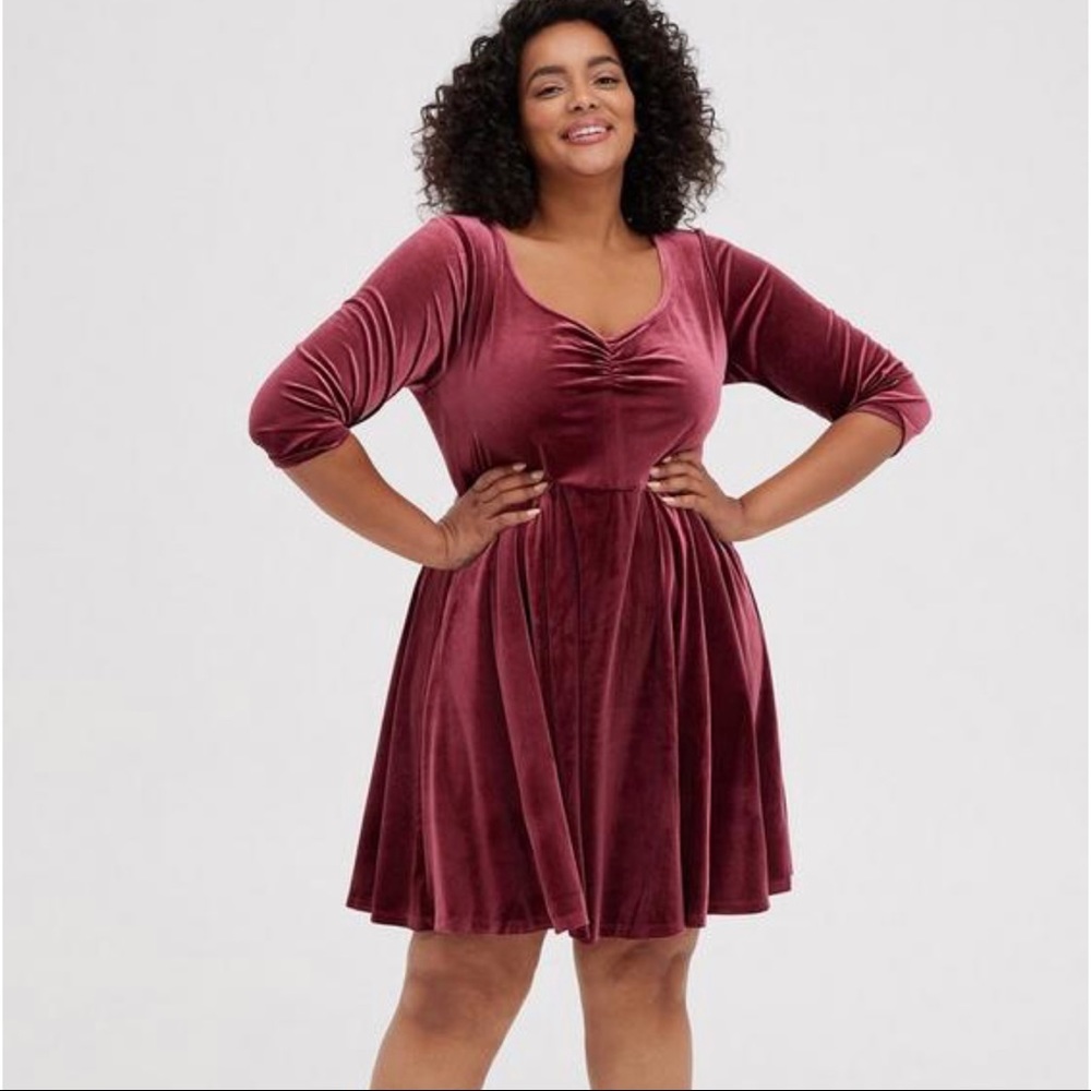 TORRID VELVET BURGUNDY SKATER DRESS